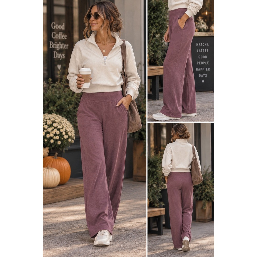 Beyond Yoga Womens Spacedye Wide Leg Pants XL Mauve High Rise Athleisure Casual